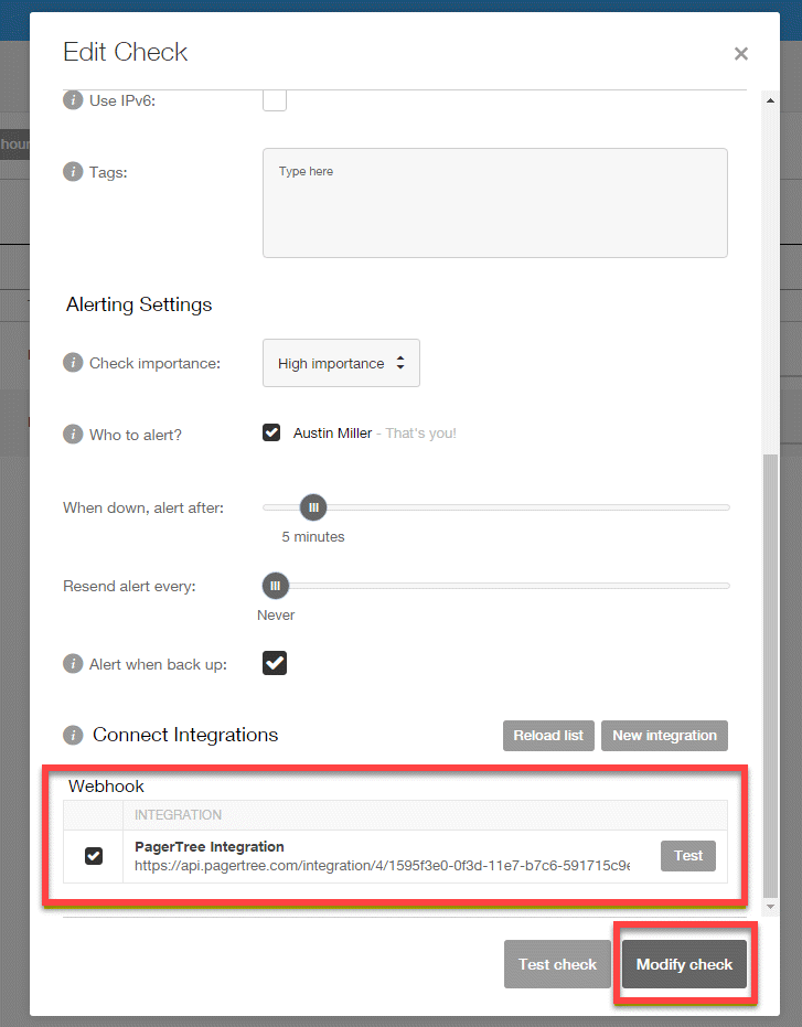 Connect checks to PagerTree.